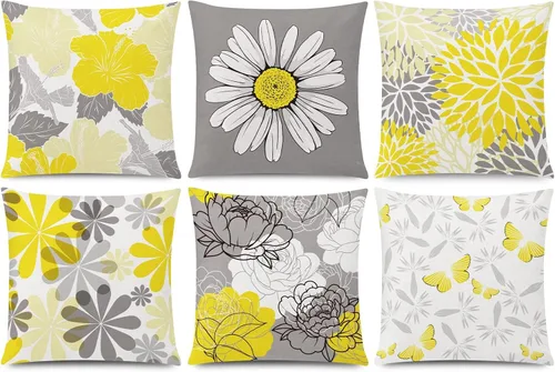Vista 28 de COMMINY Juego de 6 fundas de almohada decorativas de 16 x 16 pulgadas / 16.0 x 16.0 in., diseño de margaritas y margaritas para sofá, moderna funda
