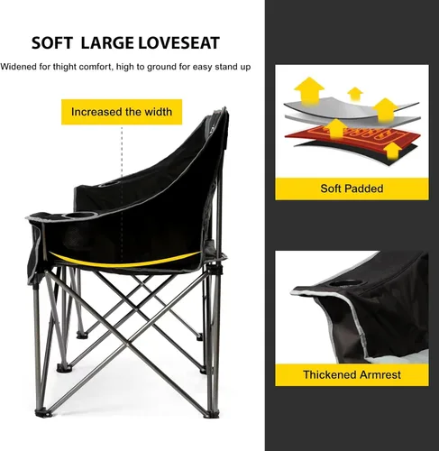 Vista 4 de FAIR WIND Silla de camping plegable totalmente acolchada de gran tamaño, sofá de dos plazas, sofá de campamento, silla doble duo, silla de brazo