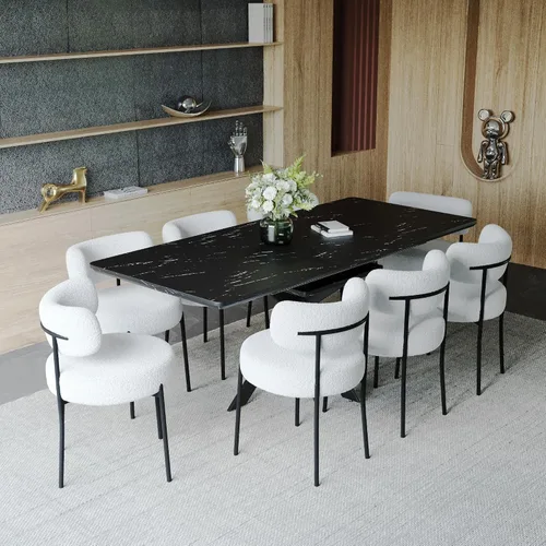 Vista 14 de Mesa de comedor de mármol para 4-8, mesa de comedor extensible de 62.4 a 78.15 pulgadas, mesa de cocina moderna, mesa rectangular que ahorra espacio