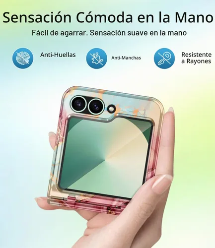 Vista 6 de Btscase Funda para Samsung Galaxy Z Flip 6, protector de pantalla frontal integrado, patrón de mármol dorado con purpurina de policarbonato duro