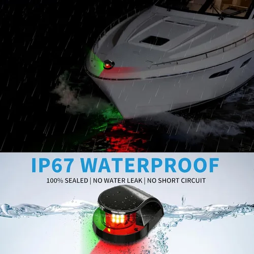 Vista 4 de Obcursco Luces de Navegación para Barco, Luces LED Marinas de Proa Verdes y Rojas, IP67 Impermeable, Resistente a la Oxidación, Ideal para Pontón