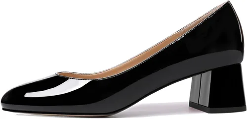Vista 2 de NUMALEO Zapatos de tacón bajo grueso con punta redonda para mujer, de 2 pulgadas