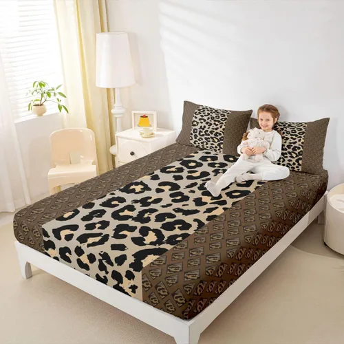 Vista 3 de Erosebridal Sábanas de cama de guepardo, sábana bajera con estampado de leopardo, tamaño individual, sábanas de rayas marrones, funda de cama