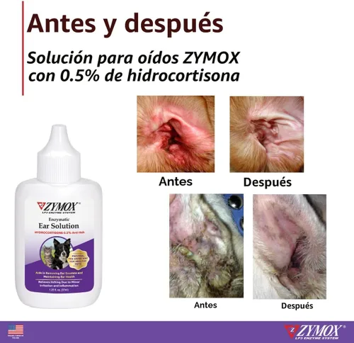 Vista 4 de Solución enzimática para oídos Zymox con hidrocortisona de 0.5%, para perros y gatos, 1.25 onzas