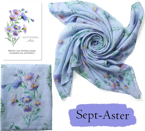 Vista 2 de Bufanda de flores de nacimiento de moda para mujer, bufanda de Navidad, chales y envolturas de regalo de cumpleaños, caja para mamá, Septiembre Aster