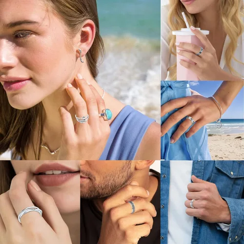 Vista 6 de Spinner Ring for Anxiety 8pcs Stainless Steel Fidget Rings Anti Anxiety Ring Spinning Moon Star Cool Stress Relieving Rings for Women Men Teens Girls