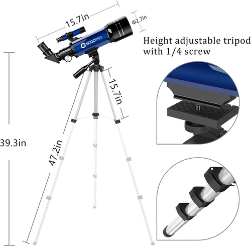 Vista 5 de Telescopio para niños y adultos, 2.756 in de apertura 14.173 in (15X-150X) telescopio para principiantes de astronomía, telescopios de viaje