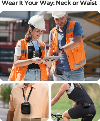 Vista 5 de SLENPET Ventilador portátil con clip de cintura, ventilador de collar con batería de 6000 mAh, 23 horas de tiempo de trabajo, 3 velocidades, 5100