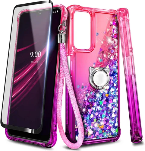 Vista 7 de NZND Funda compatible con T-Mobile Revvl V Plus 5G con protector de pantalla de vidrio templado (cobertura máxima), soporte de anillo/correa