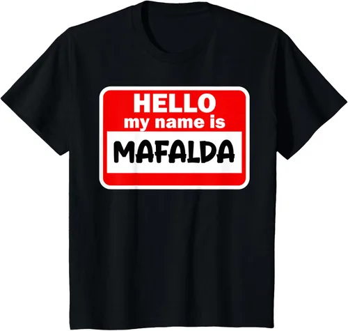 Vista 28 de Mafalda Hello Hi My Name Is Camiseta con nombre en camiseta personalizada, Negro