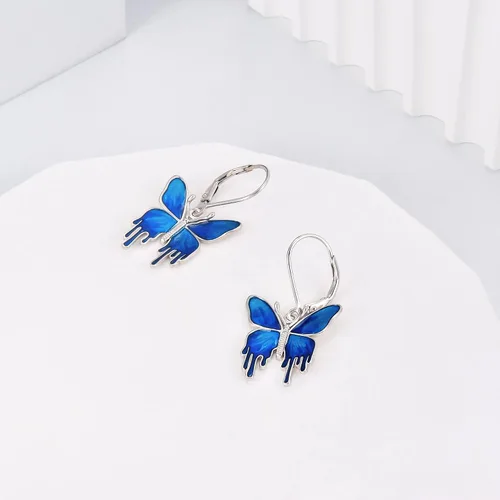Vista 4 de CHIC ARTSY - Aretes de plata de ley 925 con diseño de mariposa con palanca en la espalda, joyería fina de animales para mujeres, regalos para ella