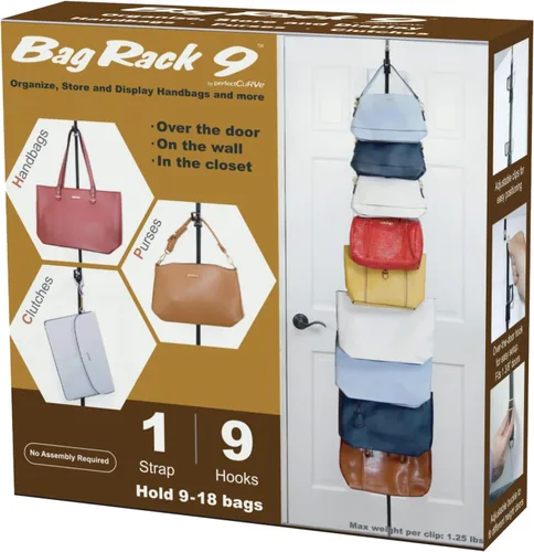 Vista 2 de Perfect Curve Organizador de Bolso y Monedero Sostiene hasta 9 Bolsos Organizador Sobre Puerta para Bolsos y Monederos Clips Ajustables 1
