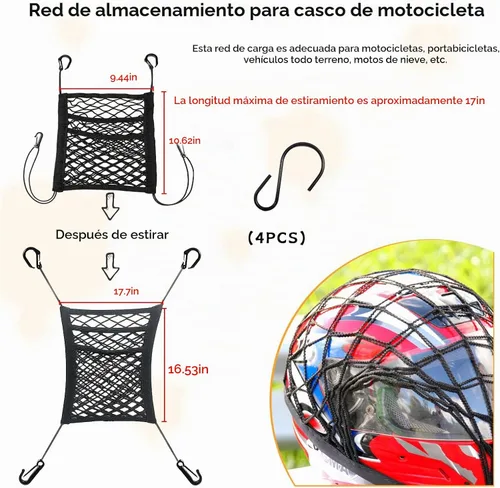 Vista 2 de Red de Carga para Motocicleta para Almacenamiento de Casco, 9.4''×10.6'' Red Bungee de Triple Capa de Alta Elasticidad con 4 Ganchos, Bolsillo