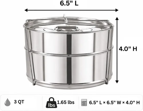 Vista 2 de Sartenes apilables de acero inoxidable – 3 cuartos – Insertos para olla instantánea – Sartén para Instapot – Accesorios para olla instantánea de 3