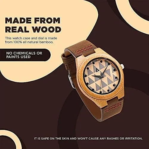 Vista 5 de Treehut Reloj de madera para hombre con cierre ajustable de acero inoxidable de tres pliegues, movimiento de cuarzo japonés, elegante reloj