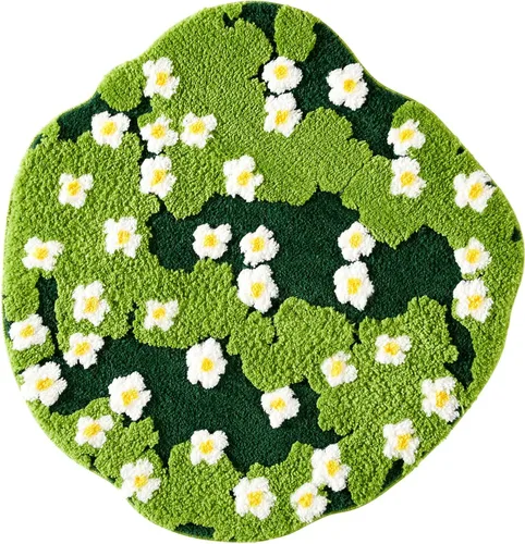 Vista 8 de Bonita Alfombra de Baño Verde Floral Hierba Primavera Flor Margarita Alfombras de Baño Antideslizantes Lavables a Máquina Súper Absorbentes
