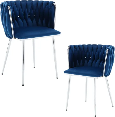 Vista 27 de Juego de 2 sillas de comedor de terciopelo, sillas tapizadas tejidas para sala de estar, sillas modernas de cocina y comedor, sillas decorativas