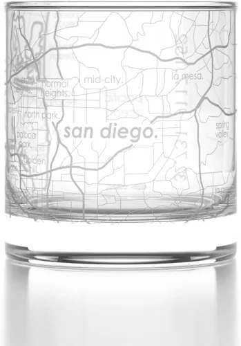 Vista 94 de Well Told Vaso de rocas grabado con mapa de Akron, Ohio, cristalería estilo antiguo (325ml, transparente) Vaso de bourbon grabado, regalos