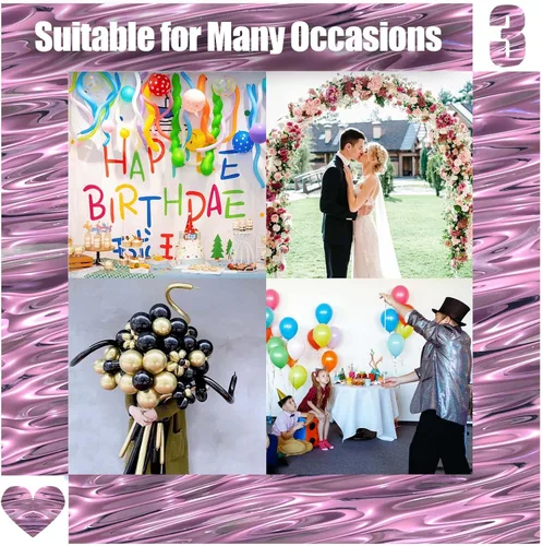 Vista 4 de 100 globos largos de látex DIY 260 globos para decoración de cumpleaños, bodas, decoración de fiestas, lazos (negro)