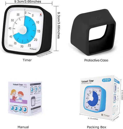 Vista 7 de Yunbaoit Temporizador Visual Negro Mejorado con Estuche Protector, Temporizador Silencioso de Cuenta Regresiva de 60 Minutos para Niños y Adultos