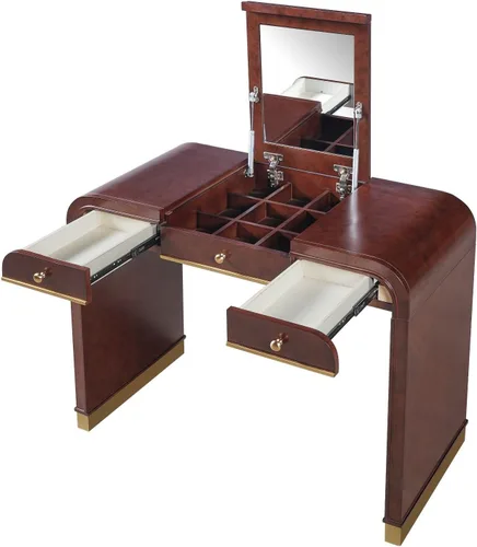 Vista 7 de Escritorio clásico con espejo abatible, tocador 3 en 1 con 2 cajones y espacio de almacenamiento para dormitorio, pasillo, sala de estudio, tocador