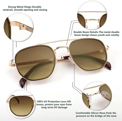 Vista 3 de FEISEDY Gafas de sol cuadradas Pilot B2953 con lentes degradadas retro pequeñas de metal