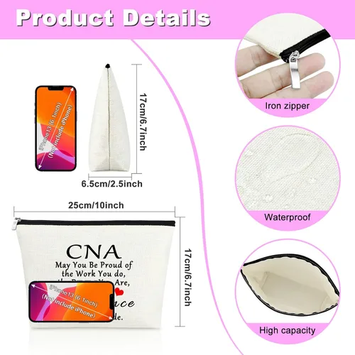 Vista 2 de Mxrymvu Regalos de la semana de CNA Bolsas de maquillaje Regalos de agradecimiento CNA, 2 piezas beige.