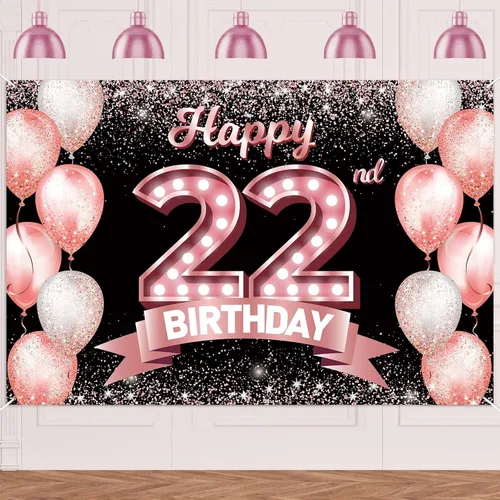 Vista 179 de Cartel de feliz cumpleaños décimo oro rosa, telón de fondo, saludos a 10 años, globos de confeti, decoración temática para niñas de 10 años