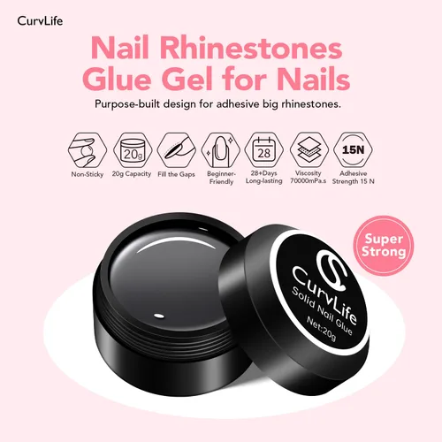 Vista 2 de Pegamento de uñas sólido CurvLife para uñas a presión, 15g de pegamento de gel sólido Curv Life para puntas de uñas, kit de pegamento sólido