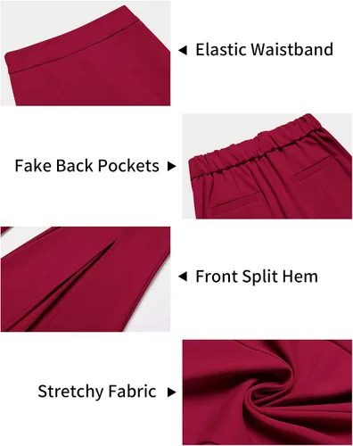 Vista 8 de GRAPENT Pantalones de vestir de pierna ancha para mujer, pantalones acampanados, pantalones casuales de trabajo, pantalones de trabajo