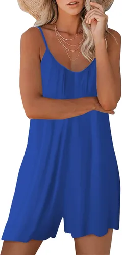 Vista 2 de Btaiuo Enterizo de verano para mujer, casual, sin mangas, con correa suelta, ajustable, pantalones cortos elásticos con bolsillos