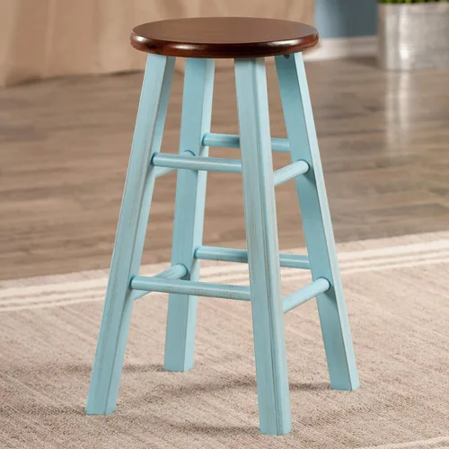 Vista 2 de Winsome Wood - Taburete de madera Ivy, rústico, azul claro y nuez, 24 pulgadas Classic Backless Bar Chairs for Kitchen & Dining Room Seating