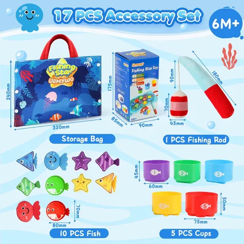 Vista 7 de Juguetes Montessori para niños de 1 año – Juego de pesca de tela para niños pequeños 17 en 1 con vasos apilables clasificación de colores, juguete