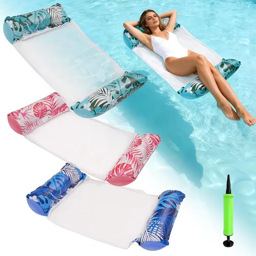 Vista 8 de Paquete de 4 flotadores de piscina de agua XL mejorados, 4 en 1 (hamaca, sillín, silla de estar, flotador) Flotador multiusos para piscina de agua