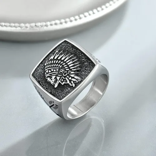 Vista 4 de Fahonie Indians Totem - Anillo punk de acero inoxidable 316L para hombre
