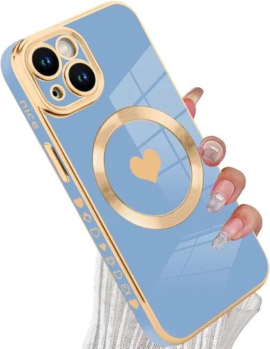 Vista 85 de tharlet Funda Magnética para iPhone 11 [Compatible con Magsafe] Lindo Corazón de Amor de Lujo Chapado Borde Dorado Parachoques con Lente de Cámara