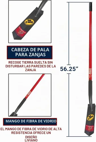 Vista 4 de Bully Tools Pala de trinchera de calibre 14 de 3 pulgadas, hoja de acero resistente con diseño en forma de V, mango largo de fibra de vidrio