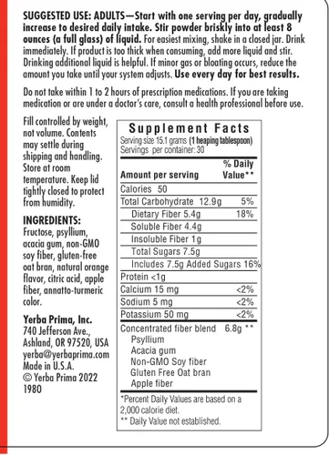 Vista 6 de Yerba Prima Daily Fiber Formula 16 oz (paquete de 2) – Suplemento de fibra dietética premium, sin OMG, sin gluten, fabricado en los Estados Unidos