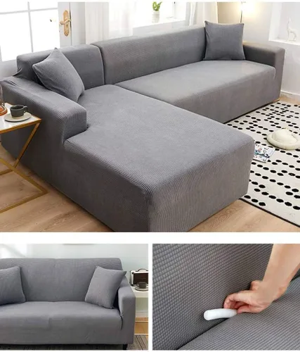 Vista 5 de IMYOGI Fundas de sofá de alta elasticidad para sofá de 5 plazas, funda en forma de L, fácil ajuste elástico, tela elástica, funda protectora de Negro