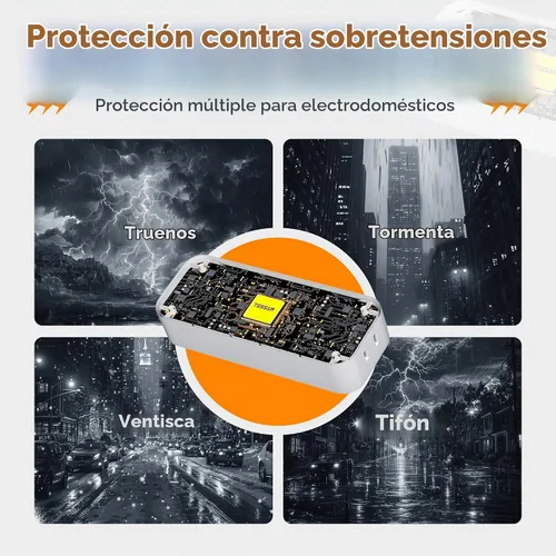 Vista 5 de TESSAN Extensor de enchufe múltiple, protector contra sobretensiones Blanco