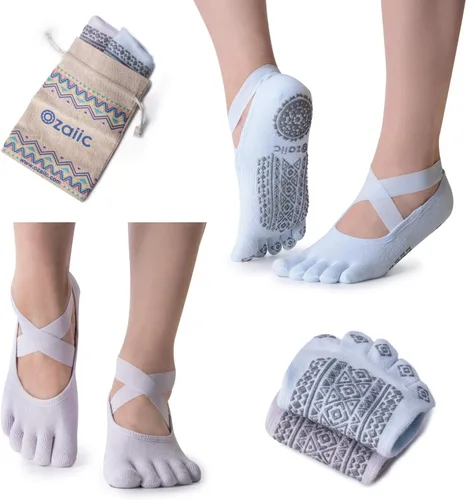 Vista 6 de Ozaiic Yoga Socks for Women with Grips, Non-Slip Five Toe Socks for Pilates, Barre, Ballet, Fitness