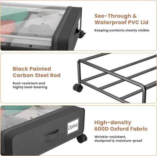 Vista 4 de Contenedores de almacenamiento debajo de la cama con tapa transparente, almacenamiento grande debajo de la cama con ruedas, contenedores de 6.22