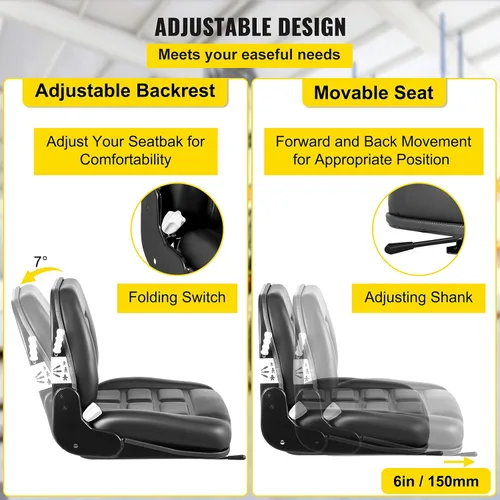 Vista 4 de VEVOR Asiento de tractor de PVC, asiento de carretilla elevadora universal ajustable de 6 pulgadas/5.906 in, asiento de corte de peso de 3 etapas