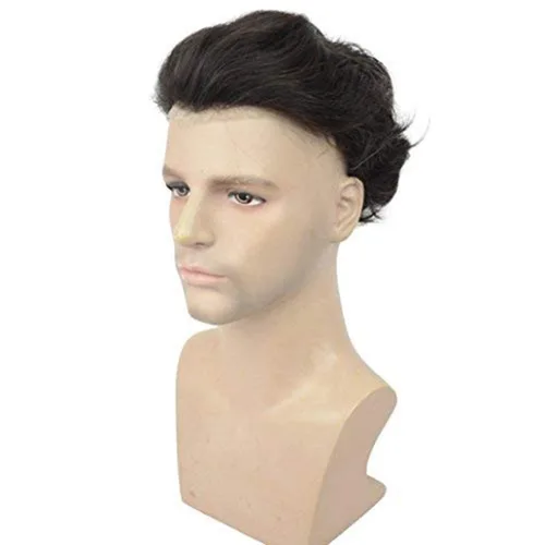 Vista 3 de Toupee para hombres, cabello humano para hombre, piezas de cabello de 0.002 in, piel suave y fina, un solo nudo, natural, ondulado, sistema