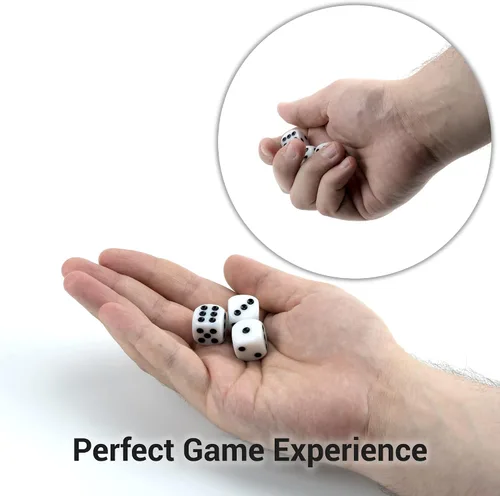 Vista 5 de Juego de 50 dados blancos de 0.639 pulgadas de acrílico redondeados de seis caras D6 con puntos negros para juegos de mesa, fiestas, diversión