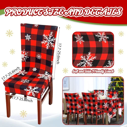 Vista 3 de Preboun Juego de 7 manteles de Navidad para silla, fundas para sillas de Navidad, decoración rectangular a cuadros con copos de nieve, a prueba