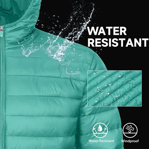 Vista 4 de MAGCOMSEN Chaqueta acolchada ligera con capucha para hombre, con cremallera completa, resistente al agua, acolchada, con forro