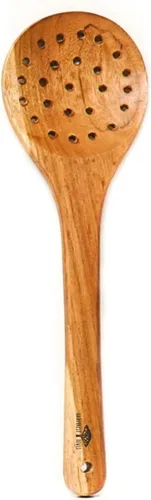 Vista 3 de Rainforest Bowls Juego de 5 utensilios de cocina de madera de teca javanesa, incluye cucharas para mezclar, servir, ranuradas, servidor de pasta