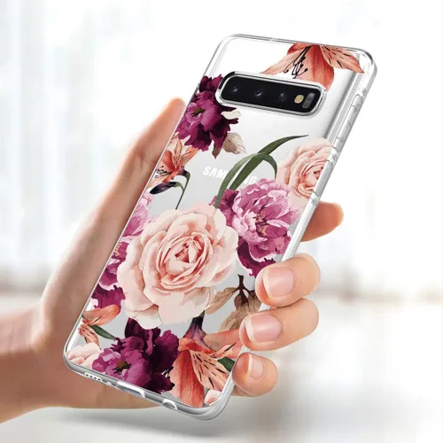Vista 5 de Funda para Galaxy S10, delgada, a prueba de golpes, transparente, suave, flexible, TPU floral, funda protectora para Samsung Galaxy S 10 (2019)