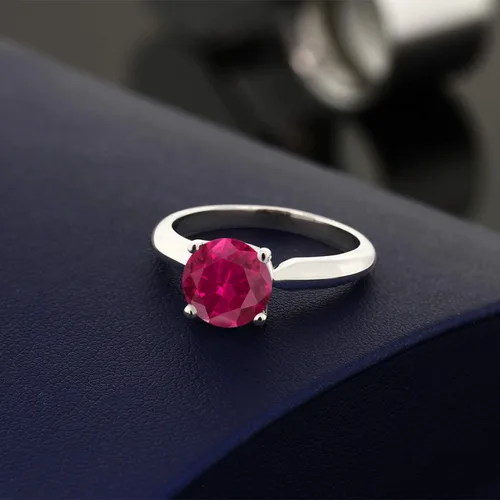 Vista 4 de Gem Stone King Anillo de compromiso solitario redondo de plata de ley 925 de 0.276 in con piedra natal Anillo de compromiso de boda aniversario